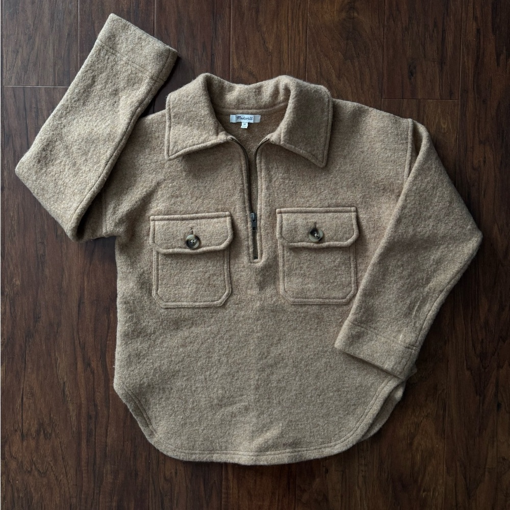 NWOT Sz XS Madewell Boiled Wool Half-Zip Popover Sweater in Heather Toffee
